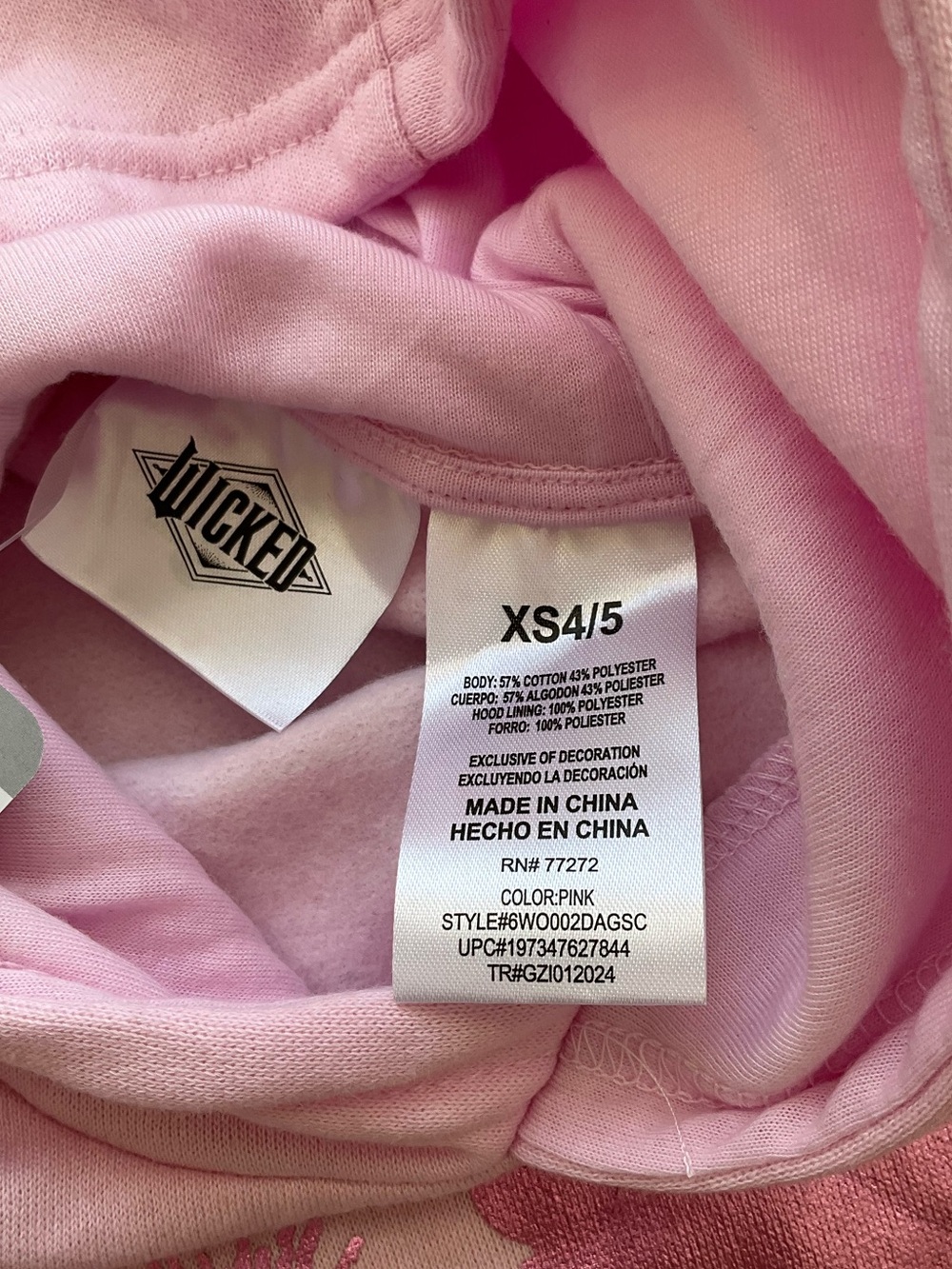 Wicked Character Girls Hoodie Pink XS Long Sleeves Sweater New - Picture 6 of 8